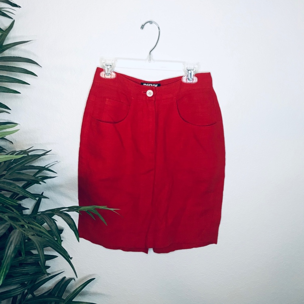 Vintage DKNY red a-line linen skirt circa 80s
